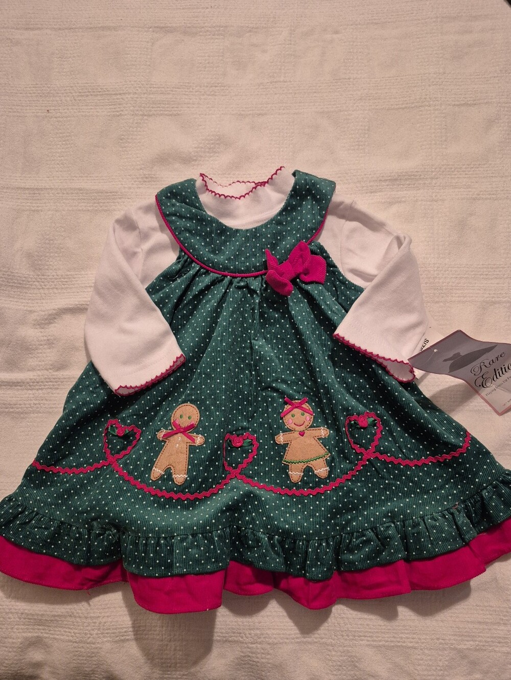 Rare Editions girls 12 months green corduroy dress with bodysuit NWT VTG
